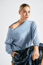 Fluffy  sky blue wool sweater with large rollneck