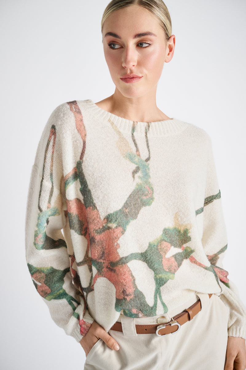Print sweater in alpaca-mix with round neck