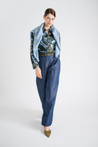 Straight long denim pants with pockets