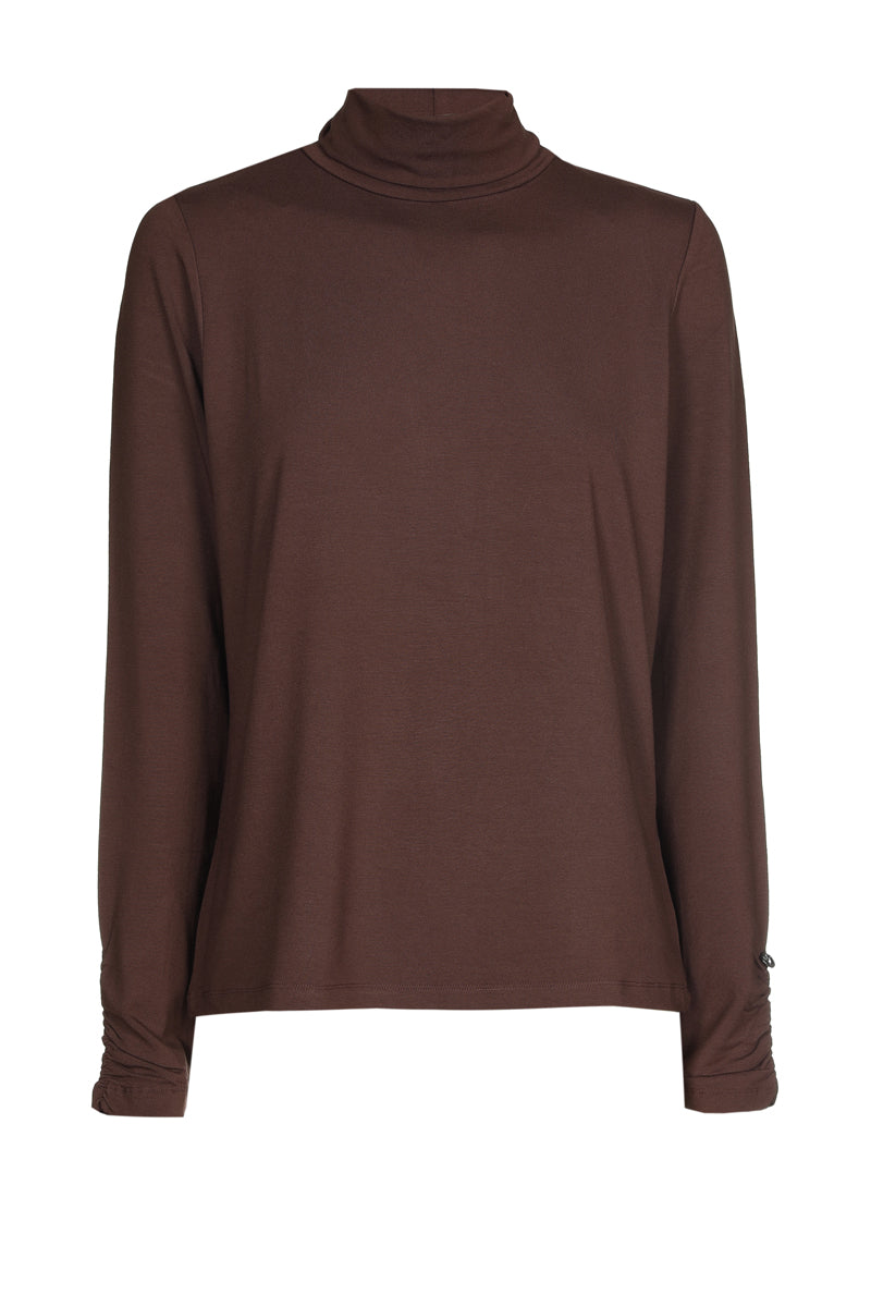 Sous-pull bruin met gefronste mouw