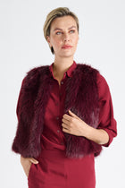 Bordeaux fake fur collarless waistcoat 