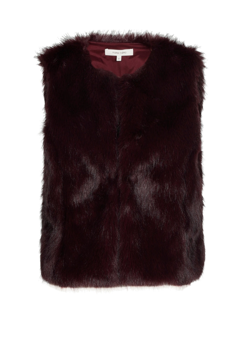 Bordeaux fake fur collarless waistcoat 