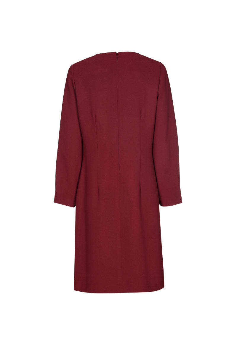 Merlot jurk met lange mouwen en ronde hals