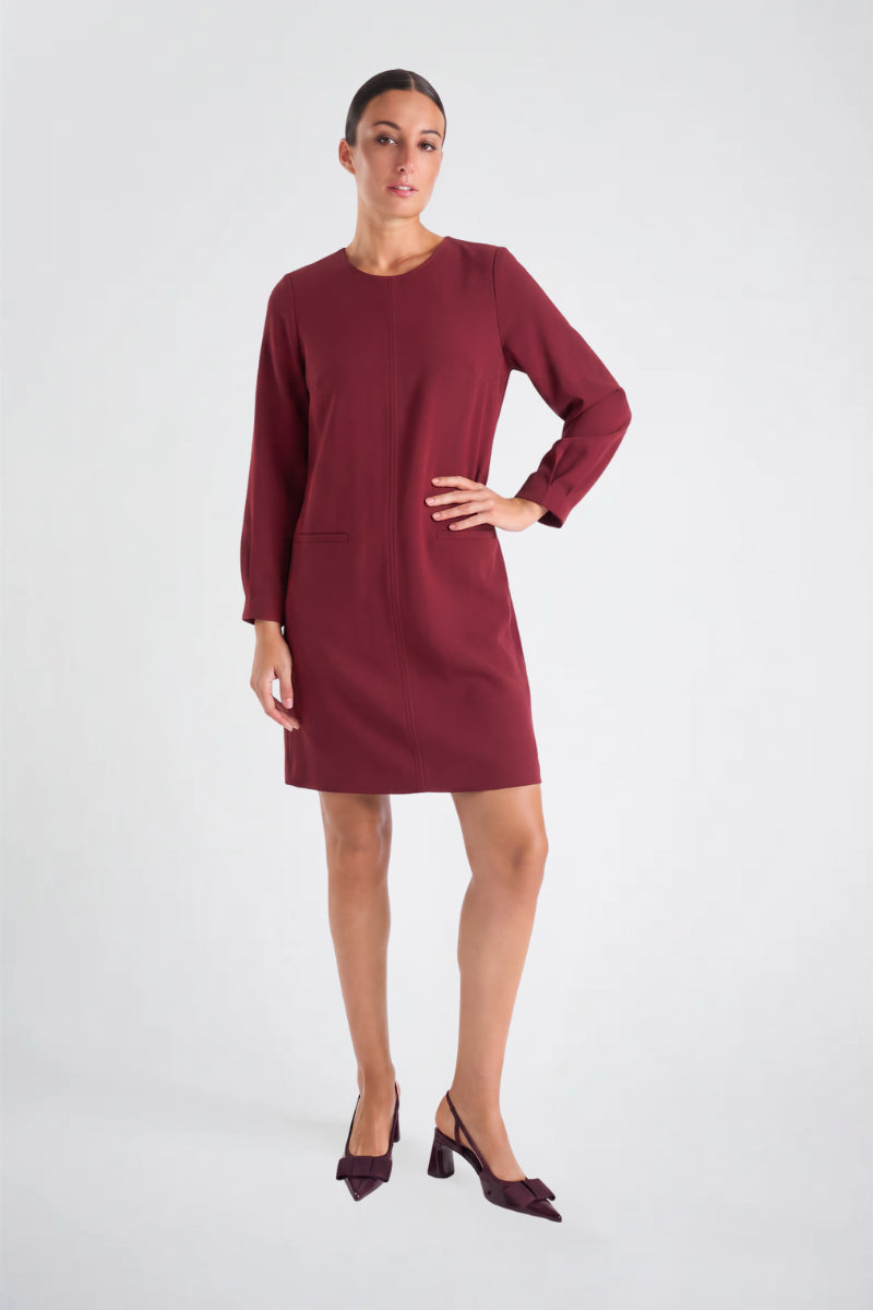 Merlot jurk met lange mouwen en ronde hals