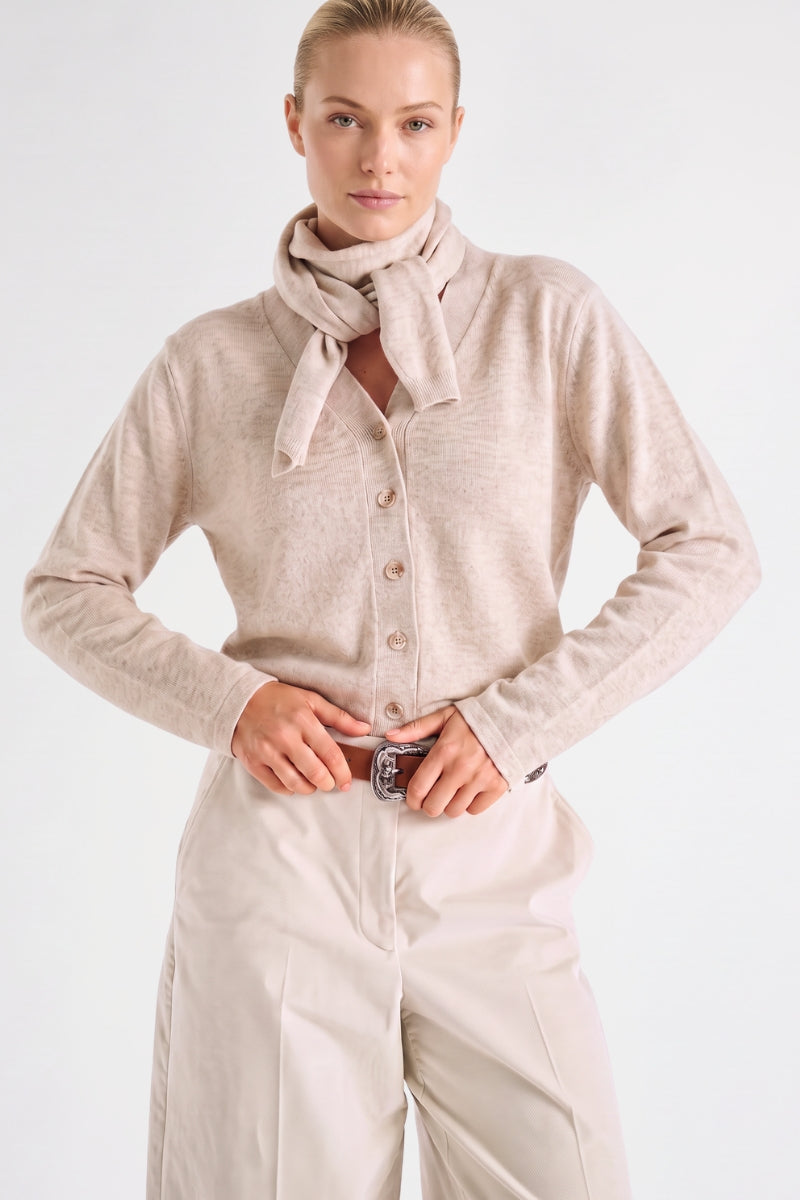Zandkleurige v-hals cardigan