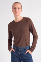 T-shirt basique marron longue manche froncée