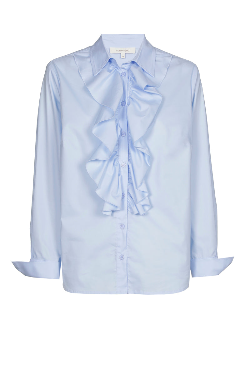 Chemisier en coton ciel avec col chemise et volants
