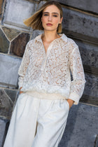 Cream semi-sheer tunic blouse with shirt collar