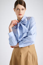 Sky long sleeve shirt with bow collar