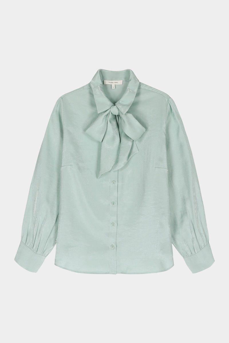 Mint green blouse with detachable bow collar