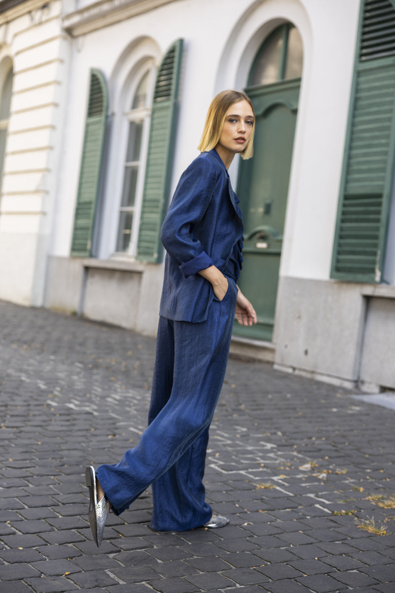 Blazer ample bleu marine à effet brillant
