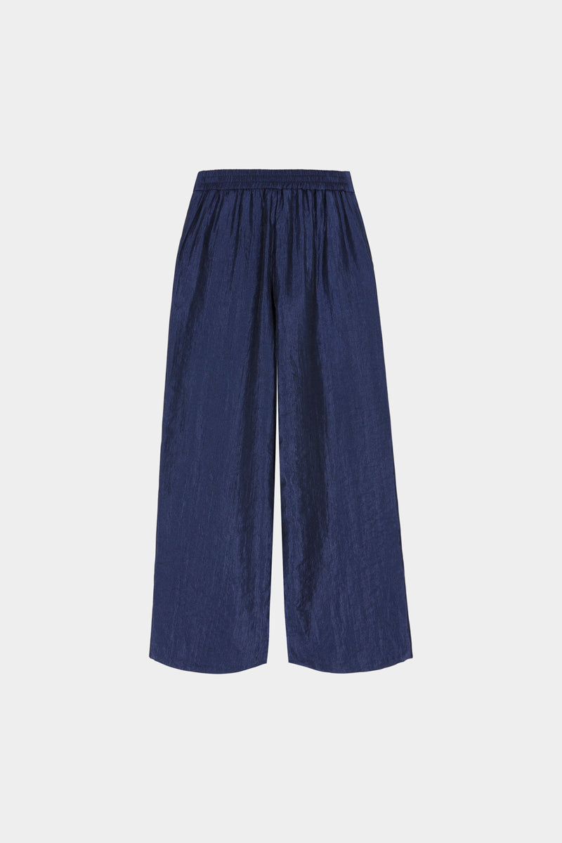 Pantalon large bleu marine à taille élastiquée