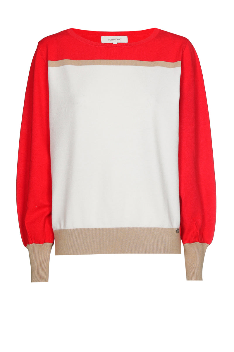 Graphic tricolor sweater with boatneck