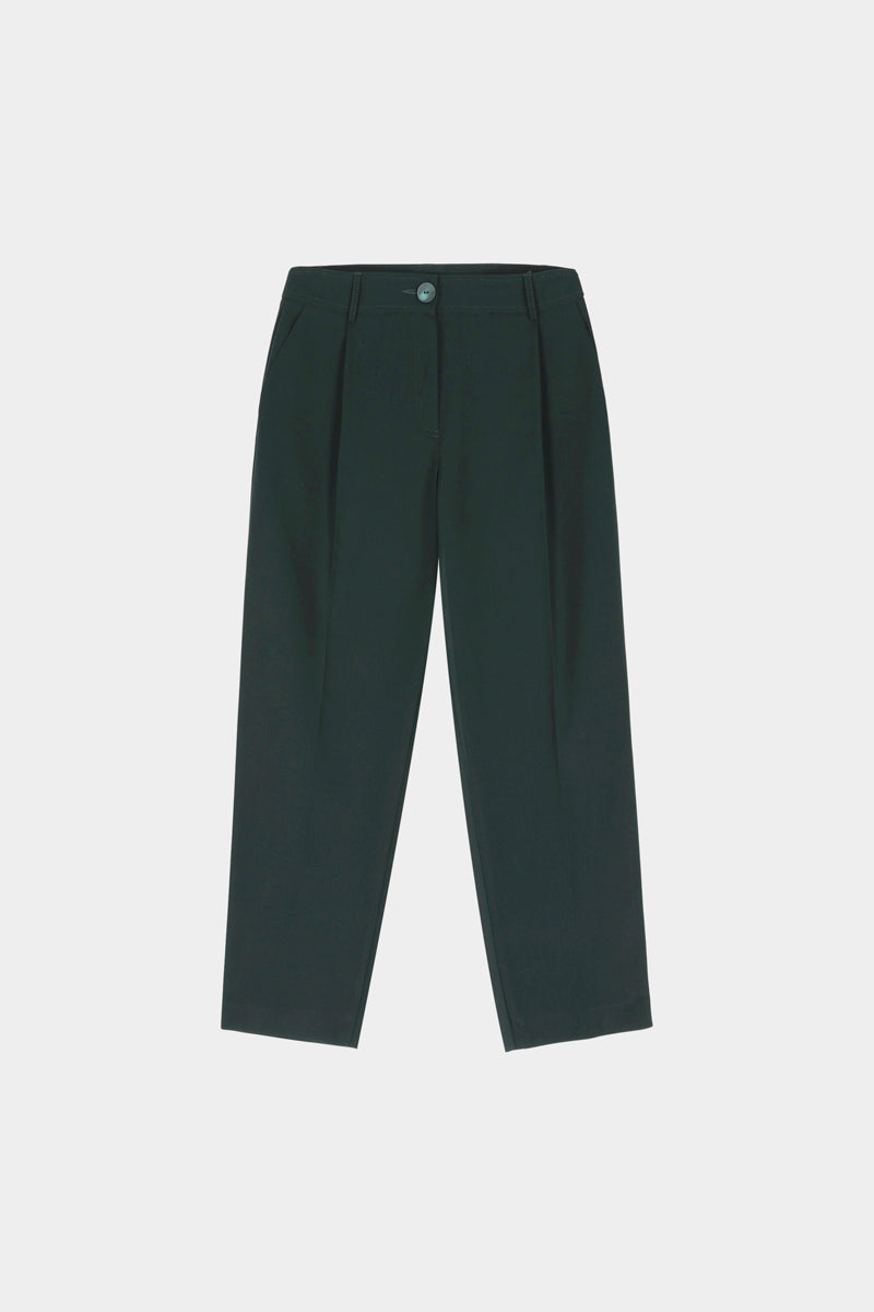 Enkellange diepgroene broek met bandplooi