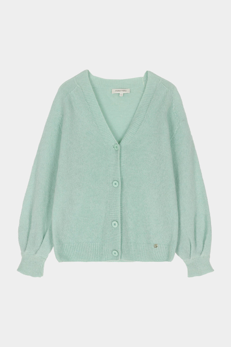 Soft mint green alpaca cardigan with V-neck