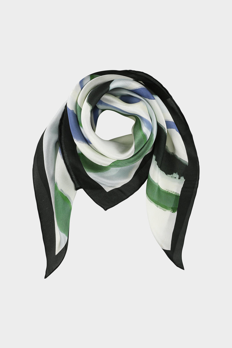 Écharpe graphique en soie verte, bleue et noire