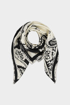 Foulard carré à imprimé cachemire crème, noir et argenté