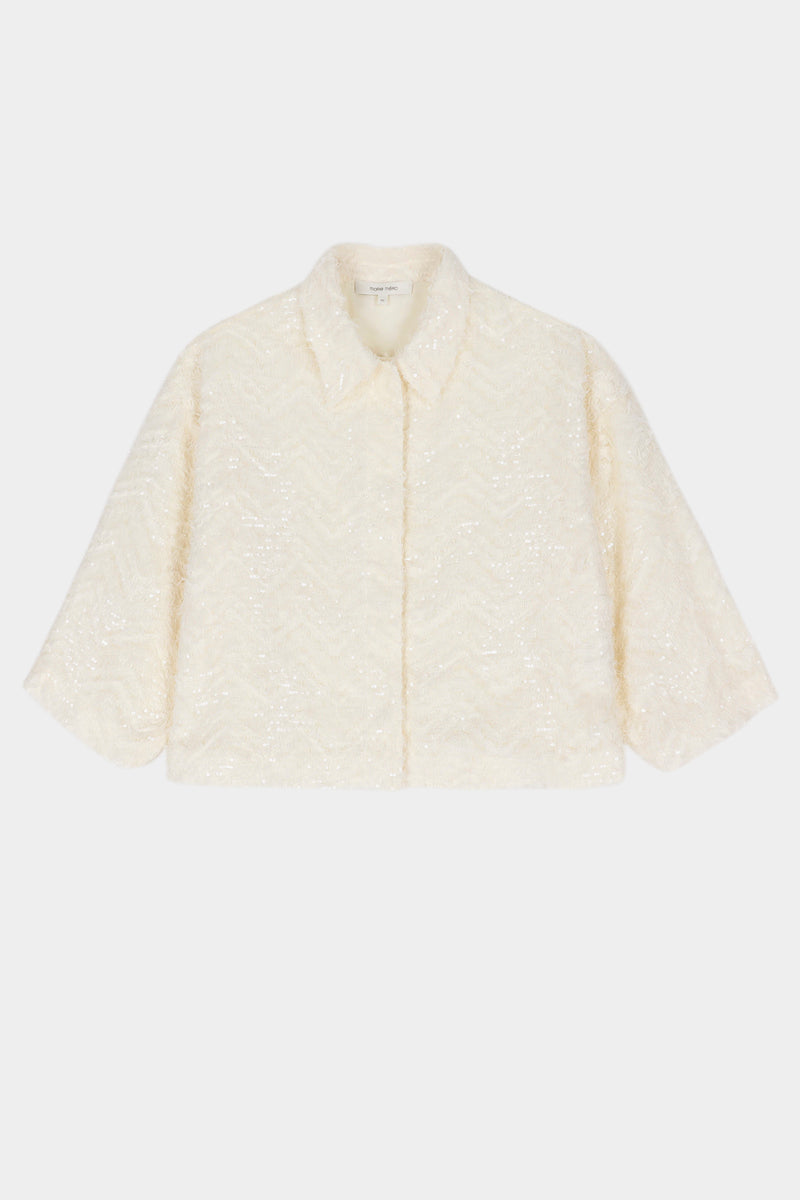 Cream blouse jacket with three-quarter sleeves