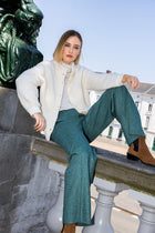 Ecru wool-alpaca blend cardigan with stand collar