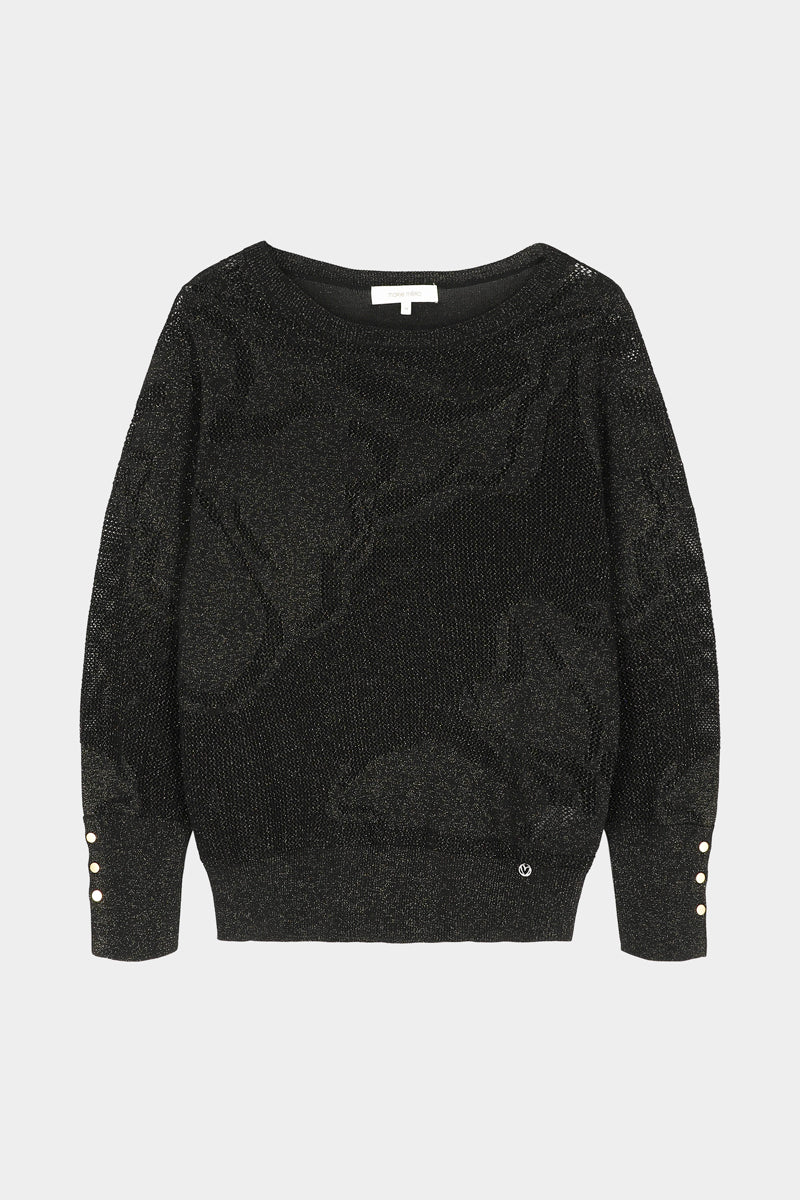 Joli pull noir à motif jacquard avec un effet chatoyant