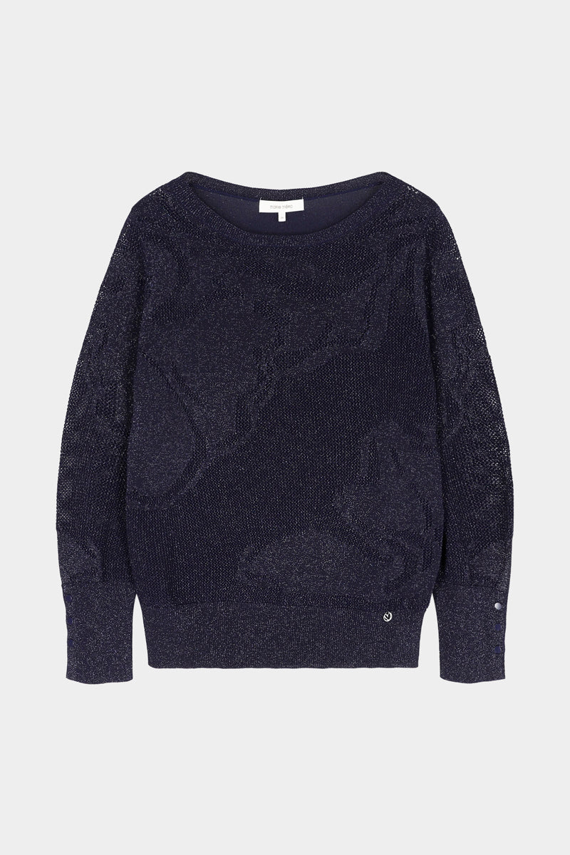 Lovely navy blue jumper in a jacquard pattern with a shimmering effect