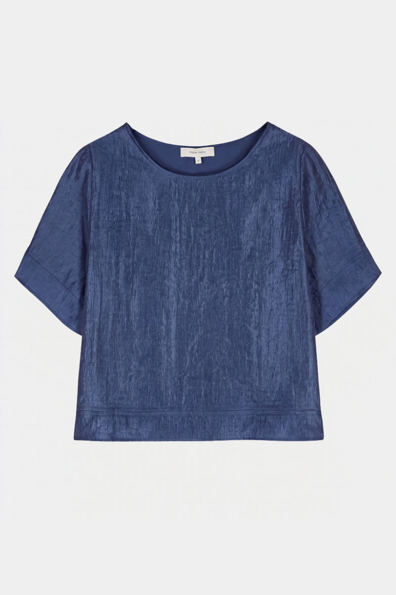 Losse tuniekbloes in marineblauw met korte mouw