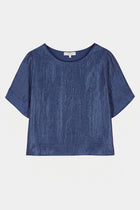 Losse tuniekbloes in marineblauw met korte mouw