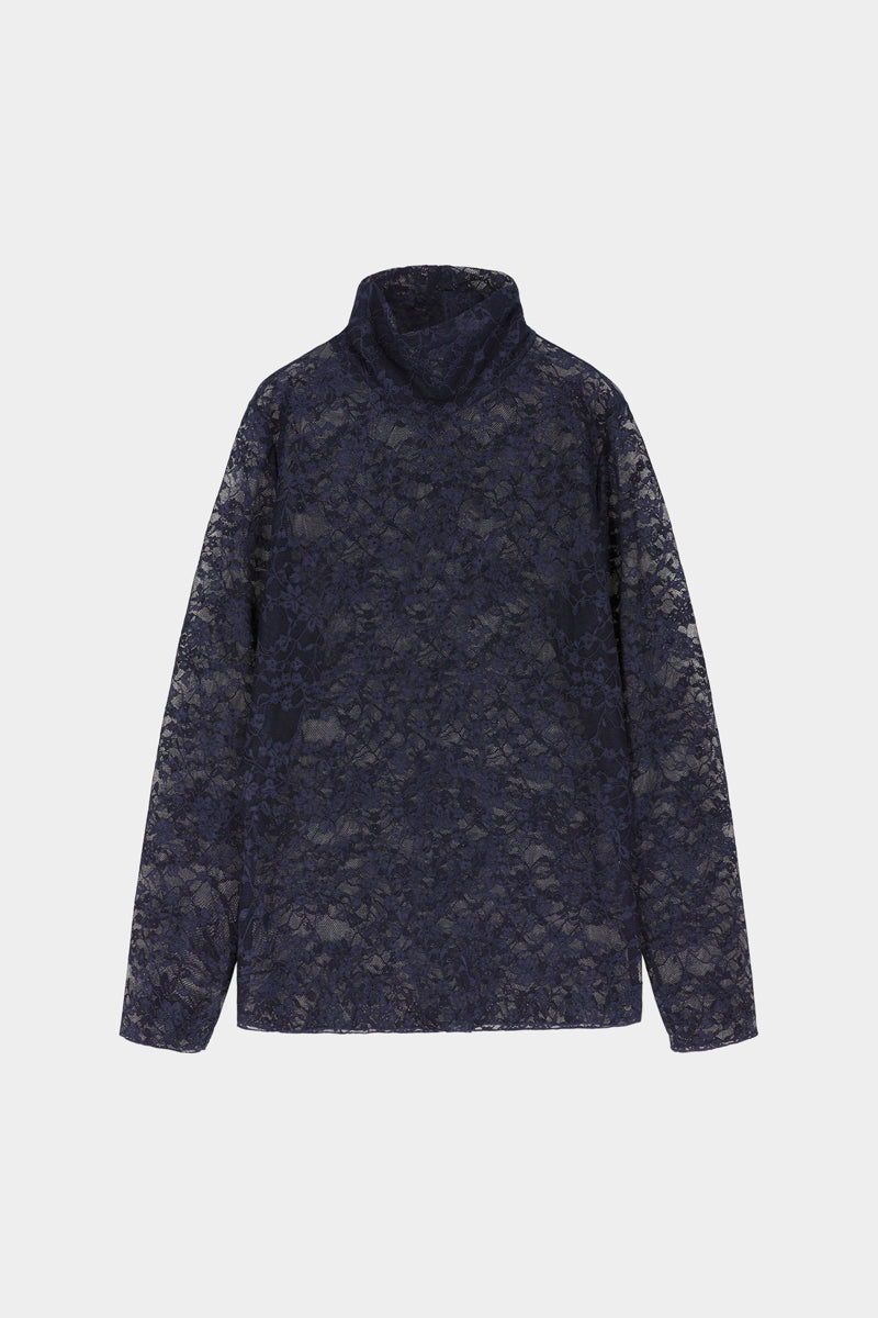 Sous-pull bleu marine en dentelle transparente