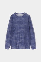 Donkerblauwe t-shirt in kant met lange mouwen