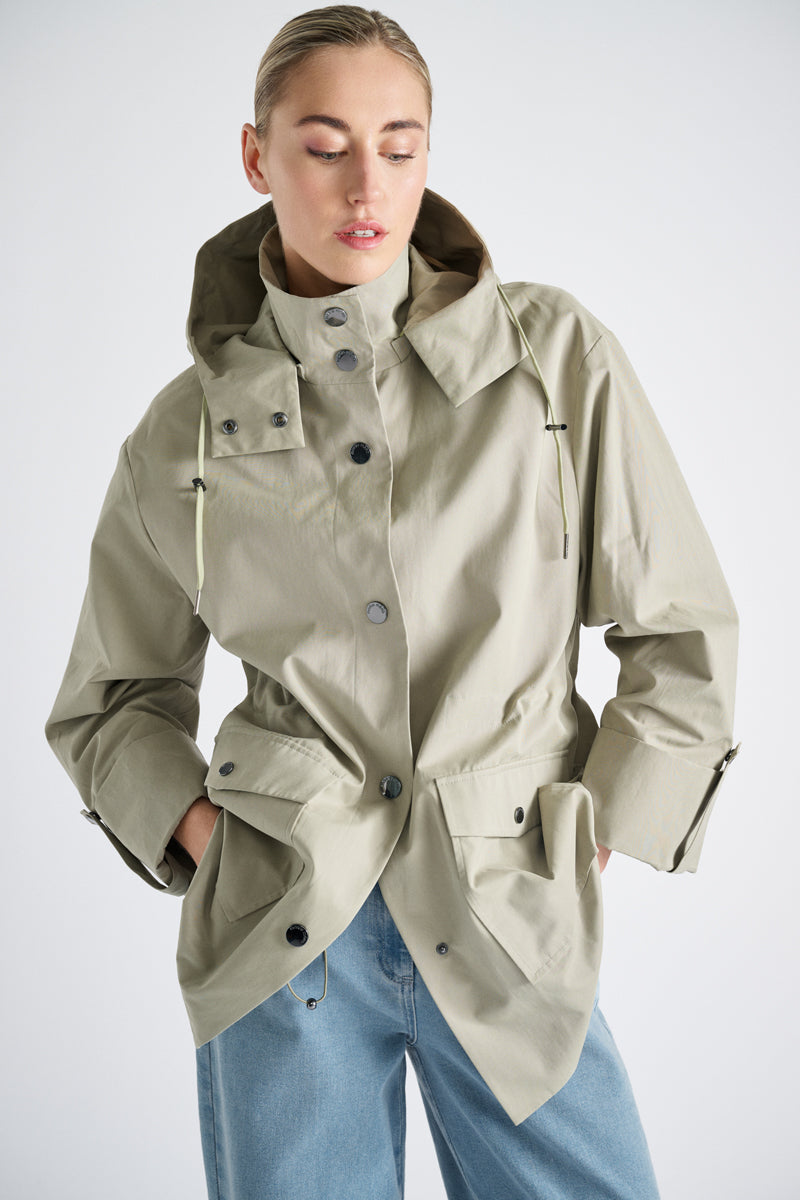 Halflange licht kaki parka met afneembare kap