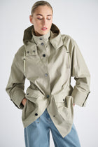 Halflange licht kaki parka met afneembare kap