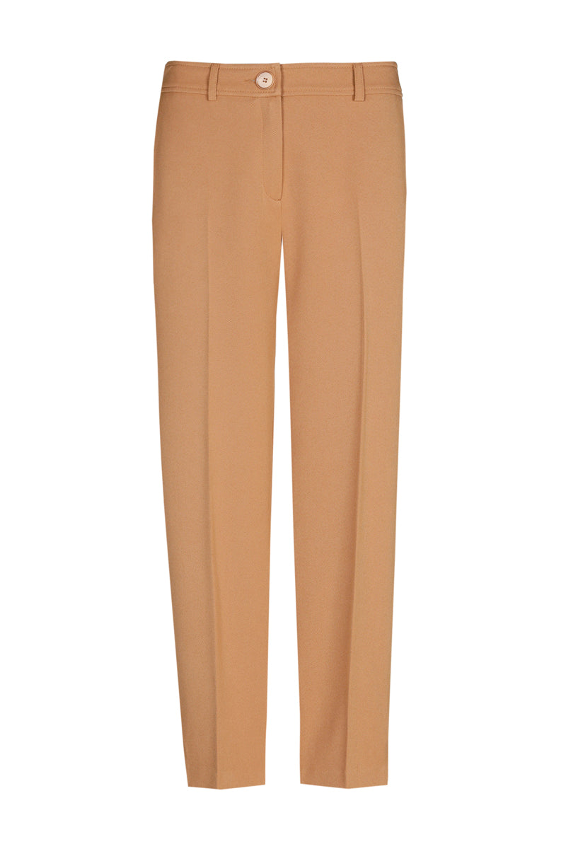 7/8 broek in camel met rits vooraan en knoopsluiting