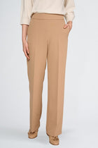 Wijde camel broek met rits opzij