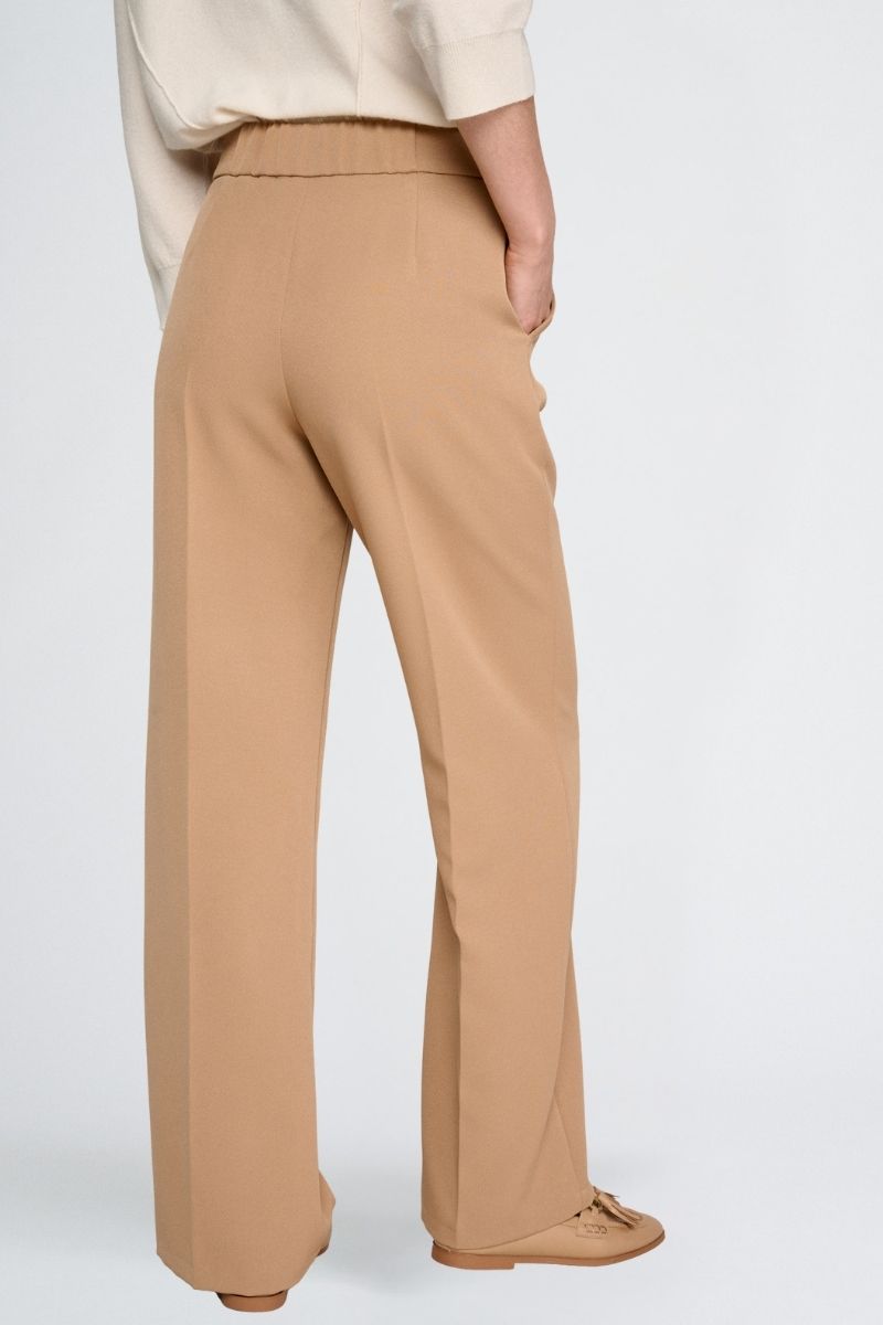 Wijde camel broek met rits opzij
