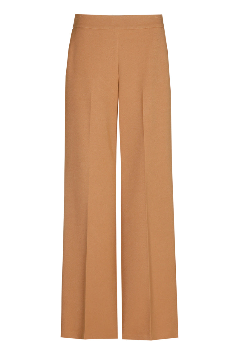 Wijde camel broek met rits opzij