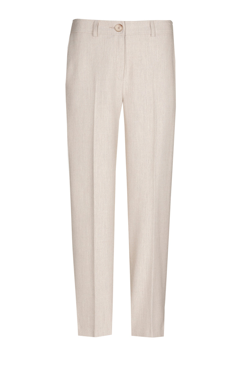 7/8 broek in beige in zachte wolkwaliteit met rits vooraan en knoopsluiting