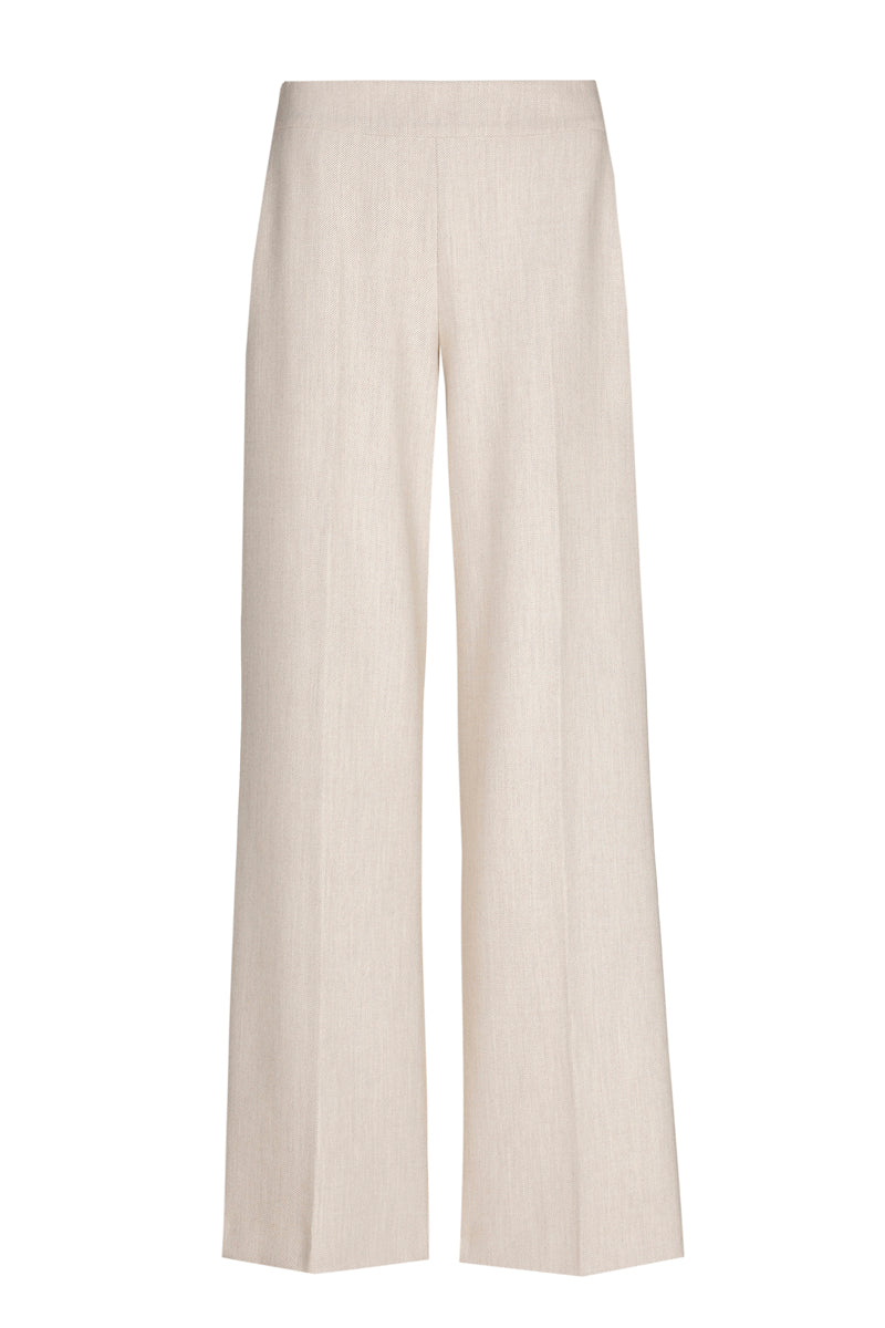 Wijde beige broek in zachte wolkwaliteit met rits opzij