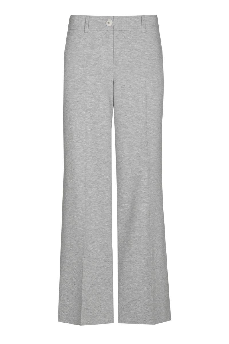 Wijde grijze broek in zachte jerseykwaliteit met rits vooraan en knoopsluiting