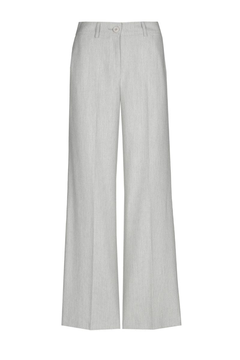Wijde lichtgrijze broek in zachte wolkwaliteit met rits vooraan en knoopsluiting